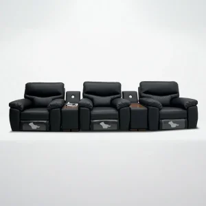 Customized Motorized 3 Seater Cinema Recliner Sofa Set Black Leather Theater Seating for Villa and Cinema Project
