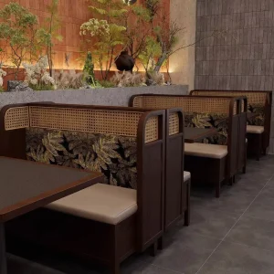 Customized Mountain Wilderness Style Rattan Commercial Restaurant Furniture Dining Table Chair Set Wood Frame (Seats 10 People)
