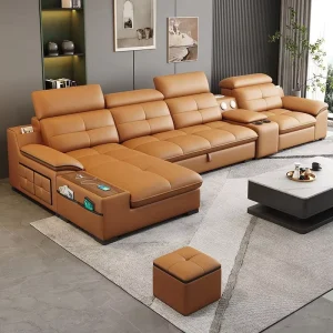 Customized New Modern Space Saving Storage Leather Reclining Sofa Multi Purposes Living Room Furniture Set Sofas
