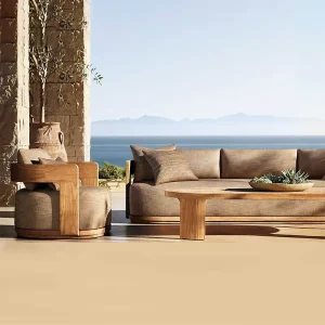 Customized Outdoor Sofa Combination Modern Teak Patio Garden Sofas Set Waterproof Villa Hotel Furniture
