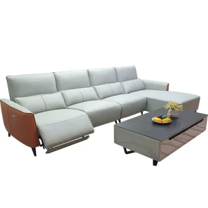 Customized Recliner Living Room Furniture Space Saving Storage 4 Seater Real Leather Reclining Smart Sofa Set