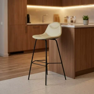 Customized Restaurant Furniture Metal Frame Low Backrest PU Upholstered Counter High Bar Stool