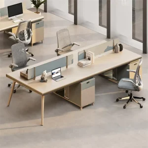 Customized Size Modern Durable 4 Person Office Workstation Staff Desk with Side Cabinet