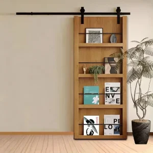 Customized Solid Wood Barn Door Bookshelf Design Flat Panel Style