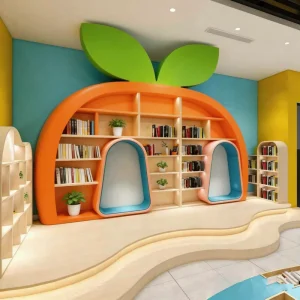Customized Sprout Shaped Bookcase Wooden Cabinet Book Shop Store School Library Furniture Bookshelf Design Commercial