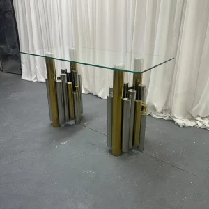 Customized Stainless Steel Frame Tempered Glass Desktop Family Hotel Wedding Table