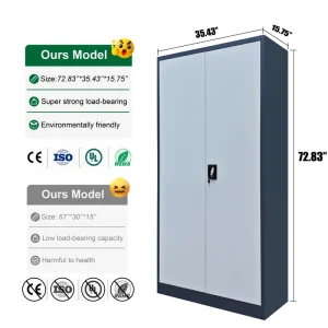Customized Steel Filing Cabinets Office Metal Storage Cabinet with 2 Doors Steel Cupboard with 4 Adjustable Shelves