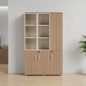 Customized Storage Cabinet Office Equipment Office Furniture Modern Wood Office Storage File Cabinet with Glass Door