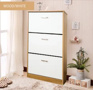 Customized Tall MDF Wooden Shoe Rack Cabinet with 3 Compartments Simple Design for Home Villa Mall Stores up to 18 Pairs Shoes