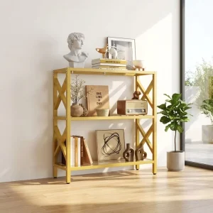 Customized Tall Narrow Multifunction Bookcase with LED Lights Tempered Glass Shelves and Steel Frame Display Shelf