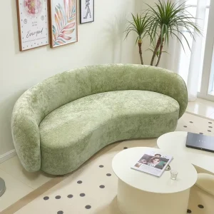 Customized Three Seat Arc-shaped Velvet Sofa with Foam Filling for Apartments and Hotels Style Lounge Sofa