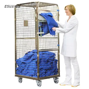 Customized Transportation Durable Metal Wire Mesh Steel Heavy Duty Rolling Laundry Trolley for Hotel