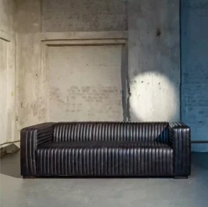 Customized Vintage Black Couch Living Room Sofa 3 Seater Italian Leather Sofa Hotel Lobby Villa Home Office Waiting Room Sofa