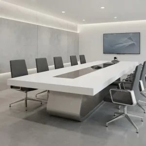 Customized White Corian Stainless Steel 12 Seat Meeting Conference Table for Office Building