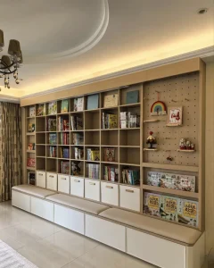 Customized Wood-grain Color Bookshelf for Factory, Used for Storage and Organization in the Library Reading Room