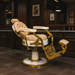 D Antique Electric Barber Chair With Stainless Steel Base Vibro Massage and Hair Dryer Holder for Salon Furniture for Barber Shops