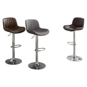D Shape Bar Stool Vertical Stitching Contoured Scoop Chrome Pneumatic Lift 360 Swivel Base Footrest for Kitchen Pub Counter