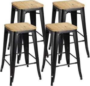 DISHIM 30″ Counter Height Metal Bar Stools with Wooden Seat Durable Stackable Indoor Outdoor Dining & Living Room Barstools