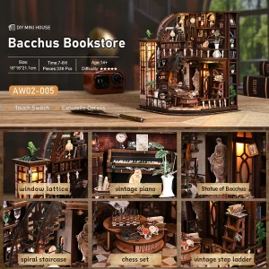 DIY Miniature Book Nook Kit 3D Wooden Puzzle Dollhouse House Craft Building Kit LED Light Home Decor Office Desktop Decoration