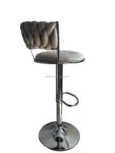 DLC R232 Nordic Gold Metal Base Velvet Swivel High Bar Chair Stool Modern Luxury Kitchen Stool High Chair for Bar Table