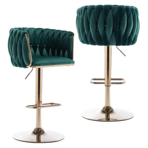 DM Modern Velvet Swivel Bar Stools Adjustable Height Counter Stools with Gold Metal Legs for Kitchen Island & Breakfast Bar