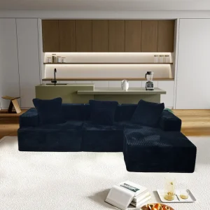 Dark Blue Living Room Apartment Office 3 Seats Modular Curved Sofa Couch Sectional Cloud Couch for Small Space