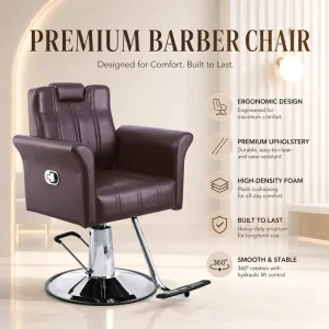 Dark Brown High Back Barber Chair Hydraulic Salon Chair with Round Base Footrest and Headrest