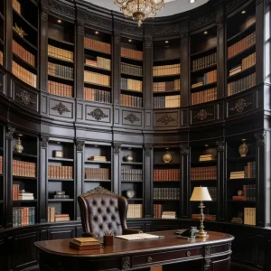 Dark Carved Arc Book Cabinet Premium Solid Wood Open Background Cabinet for Study Extra Large Library Storage Cabinet