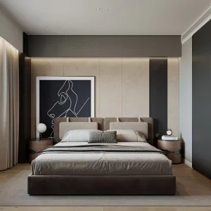 Dark Color Large Flat Floor Design Scheme Whole House Customized Bamboo Material Modern Bedroom Furniture Villa Decoration Hotel
