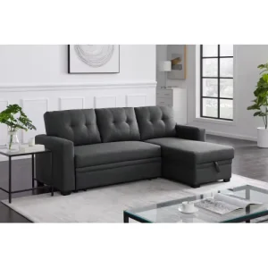 Dark Gray Pull Out Sectional Sofa with Storage Chaise Convertible Sleeper Couch
