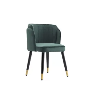 Dark Green Industrial Design Eco Friendly Padded Velvet Fabric Dining Chair with Metal Feet