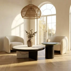 Dark Tone Nesting Coffee Table 2 Piece Set Pronounced Main with Accent Companion Engineered Wood Modern Home