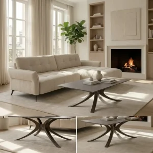 Dark Top Color Coffee Table Metal Frame Apartment Simple Design Living Room Furniture Sturdy Sintered Stone Centre Desk