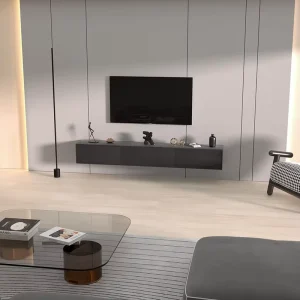 Dark Wood Grain Floating Wall Mount TV Cabinet 3 Drawers Wall Hanging Media Console Minimalist Wall Suspended TV Stand