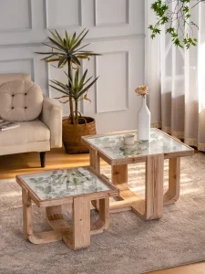 Decor Farmhouse Vintage Living Room Wood Tea Table Vintage Glass Top Coffee Tables for Home
