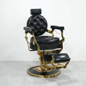 Deluxe Barber Chair Adjustable Headrest Reclining Hydraulic Salon Furniture Blue Black Retro Hair Styling Chair for Barbers