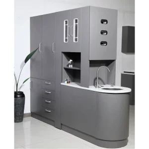 Dental Central Cabinet Customized Furniture Clinic Office Wood Material with Countertop Rear Cabinet Front Desk
