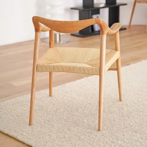 Design Boho Rustic Dinning Chair Woven Rattan Solid Wood Dining Chair for Restaurant