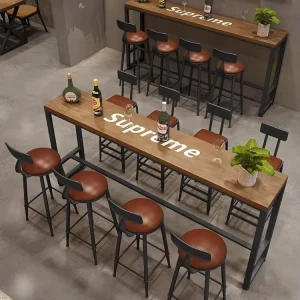 Design Factories Supply Commercial Bar Tables High Pole Dining Tables with Wooden Tops and Metal Legs
