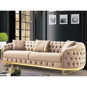 Design Leather Chesterfield Convertible Living Room Sofa Gold Stainless Steel Frame Luxury Velvet Three Seat Sofa for Hotel