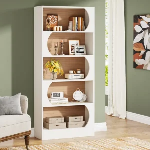 Design Living Room Storage Bookshelf Modern Floor Type 5 Layers Wooden White Bookcase Minimalist for Home Office Furniture