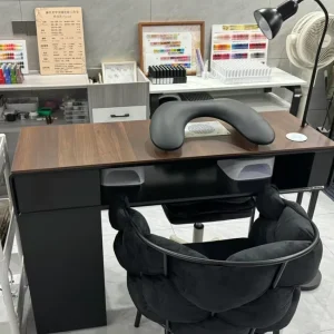 Design Luxury Style Black Solid Wood Portable Salon Beauty Furniture Manicure Pedicure Nail Table
