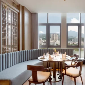 Design Modern Hotel Factory Fluted Back Booth Seating Round Marble Top Restaurant Furniture Table Chair Set