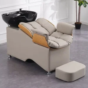 Design Modern Semi Reclining Shampoo Chair PU Synthetic Leather Ceramic Basin Hair Wash Outdoor Beauty Living Room Bathroom