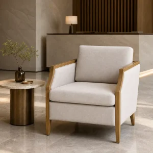 Designer Hotel Fabric Lounge Chair with White Ash Wood Frame for Bedroom Lobby Meeting Area
