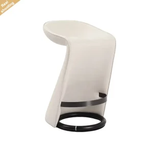 Designer Integrated Curved Bar Stool White PU Leather High Counter Chair for Kitchen Island Home Bar & Villa Interior