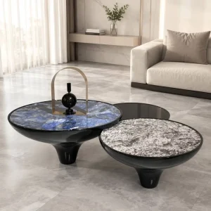 Designer Irregular Fiberglass Coffee Table Set with Luxury Stone Texture Modern Minimal Unique Combination Tea Table