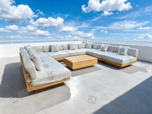 Designer Luxury Solid Teak Outdoor Modular Sectional Sofa UV Resistant Waterproof Garden Furniture for Villa Hotel B&B