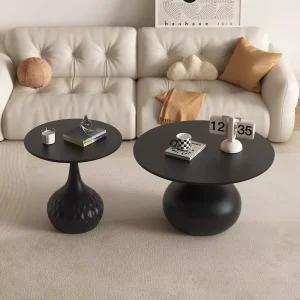 Designer Small Apartment Metal & Rock Coffee Table Combination Living Room Household Black Sofa Creative Side Table High-end