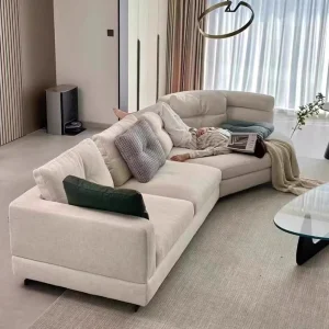 Designer Special Shaped Modern Sofa High End Elegant Large Villa Wooden Living Room Sofa Light Luxury Line Fabric Sofa for Home